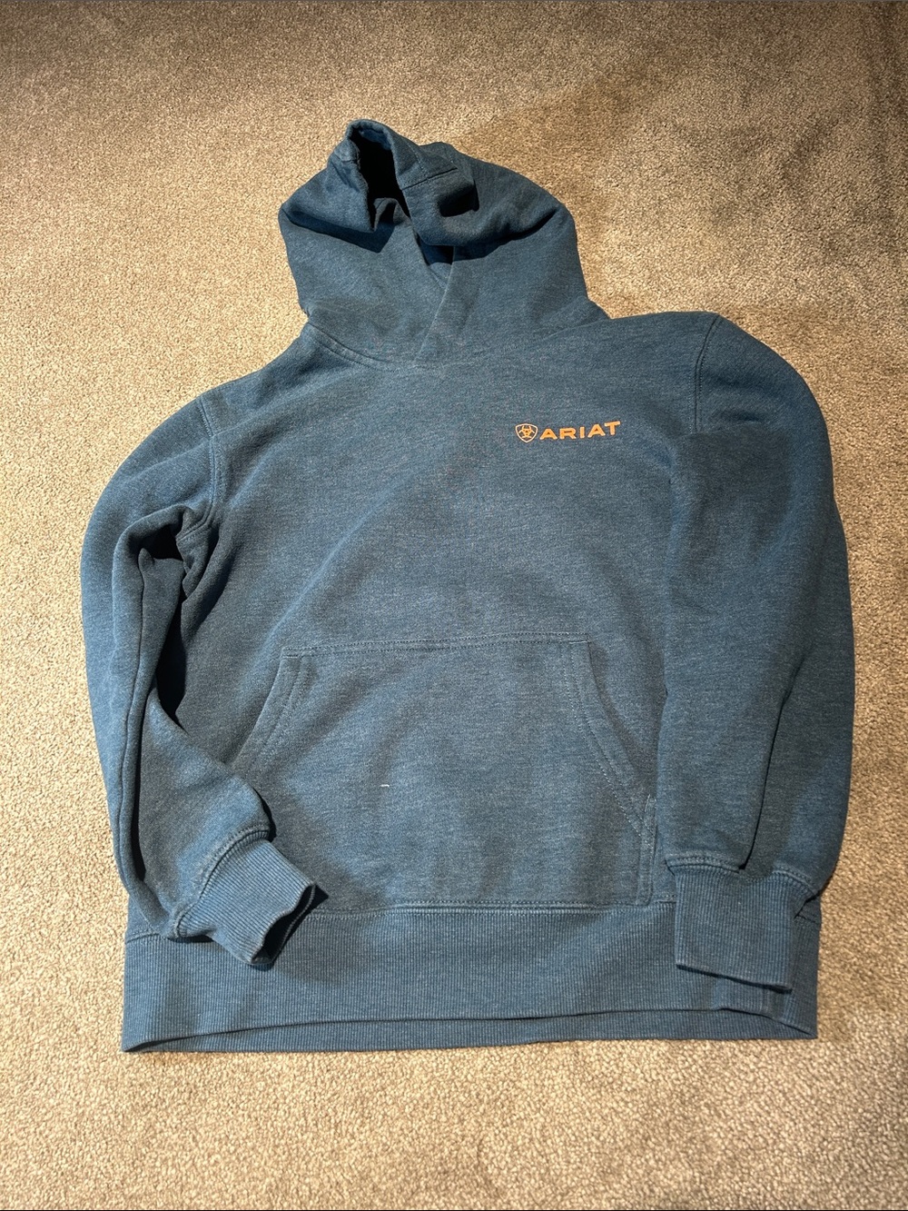 Ariat Teal Blue Kids Pullover Hoodie with Orange Logo